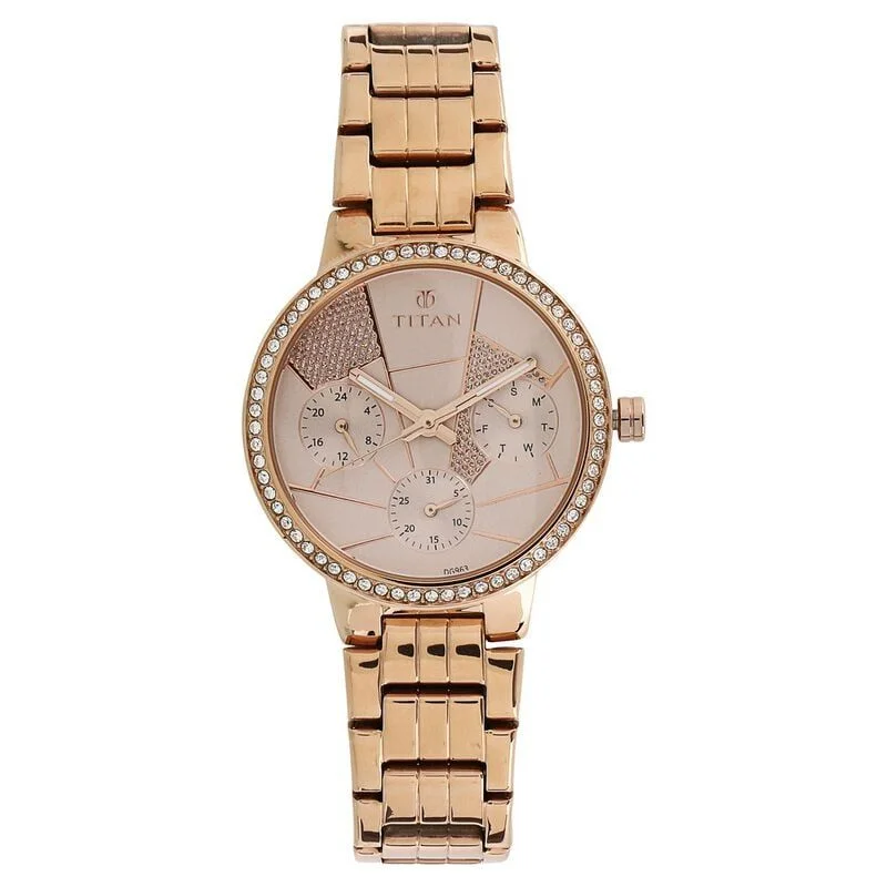 Titan Whimsy Rose Gold Dial Quartz Multifunction Stainless Steel Strap Watch for Women (NS95058WM02)