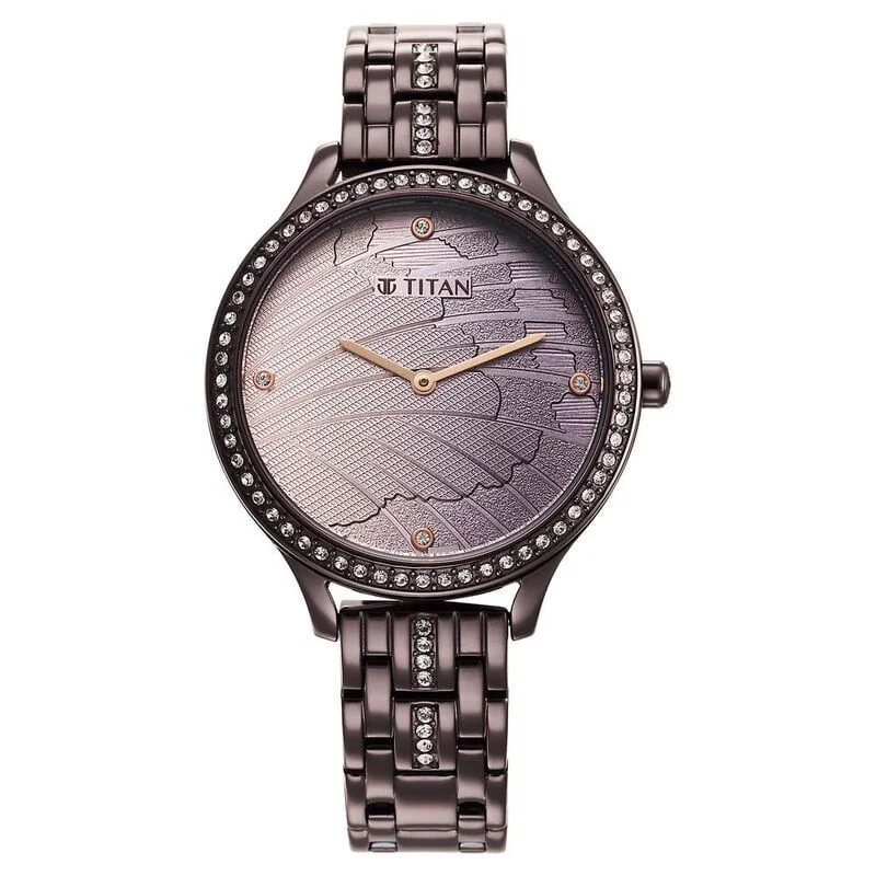 Titan Glitz Purple Dial Analog Stainless Steel Strap Watch for Women (NS95209QM01)