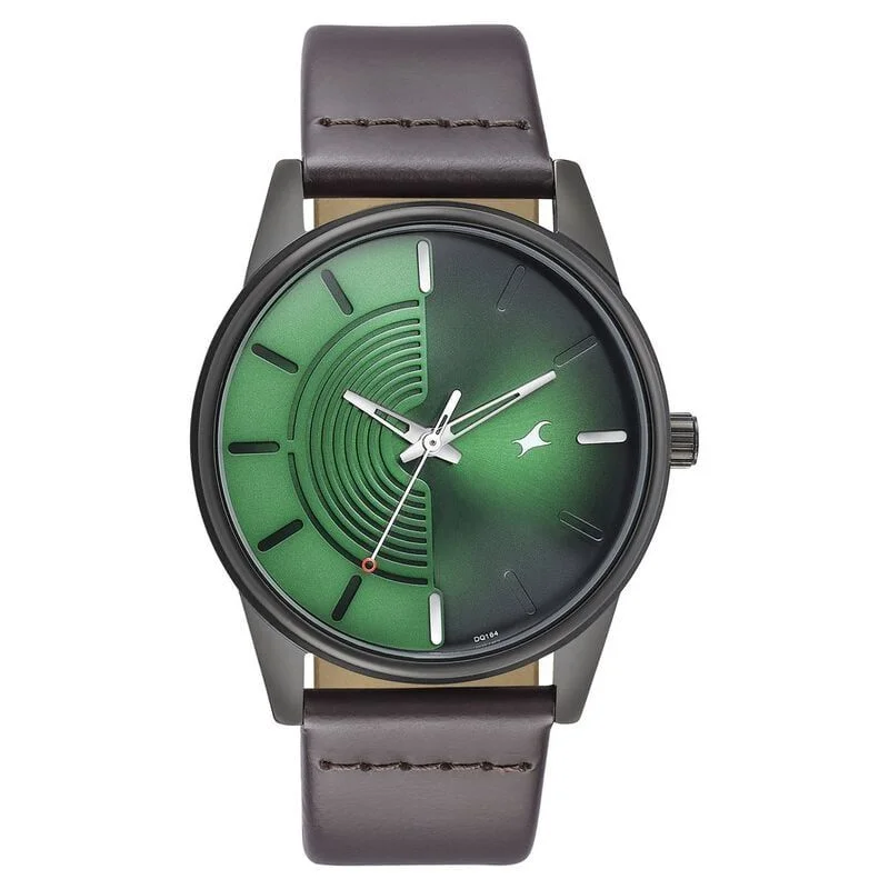 Fastrack Stunners Quartz Analog Green Dial Leather Strap Watch for Guys (3305NL01)
