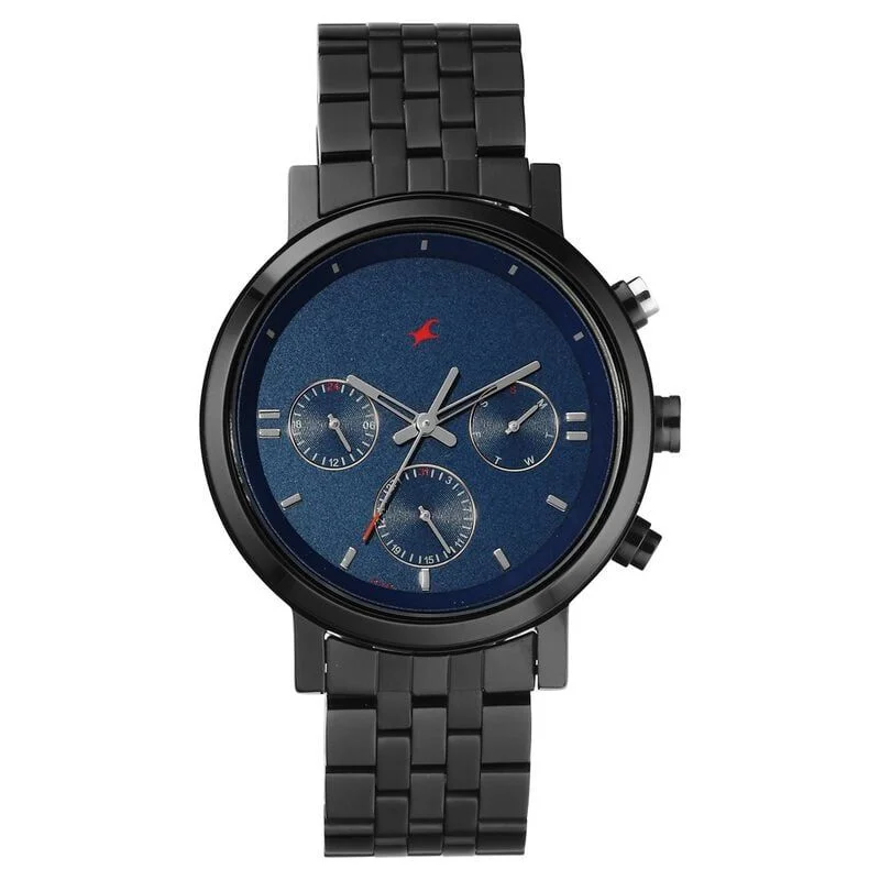Fastrack Tick Tock Quartz Analog Blue dial Metal Strap Watch for Guys (3287KM03)