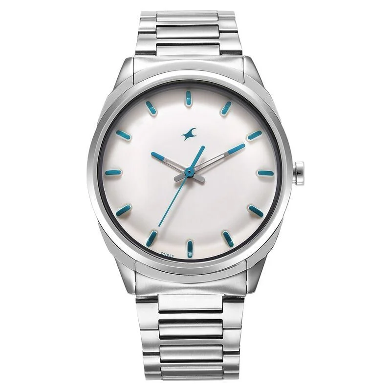 Fastrack Quartz Analog White Dial Silver Stainless Steel Strap Watch for Guys (3273SM01)