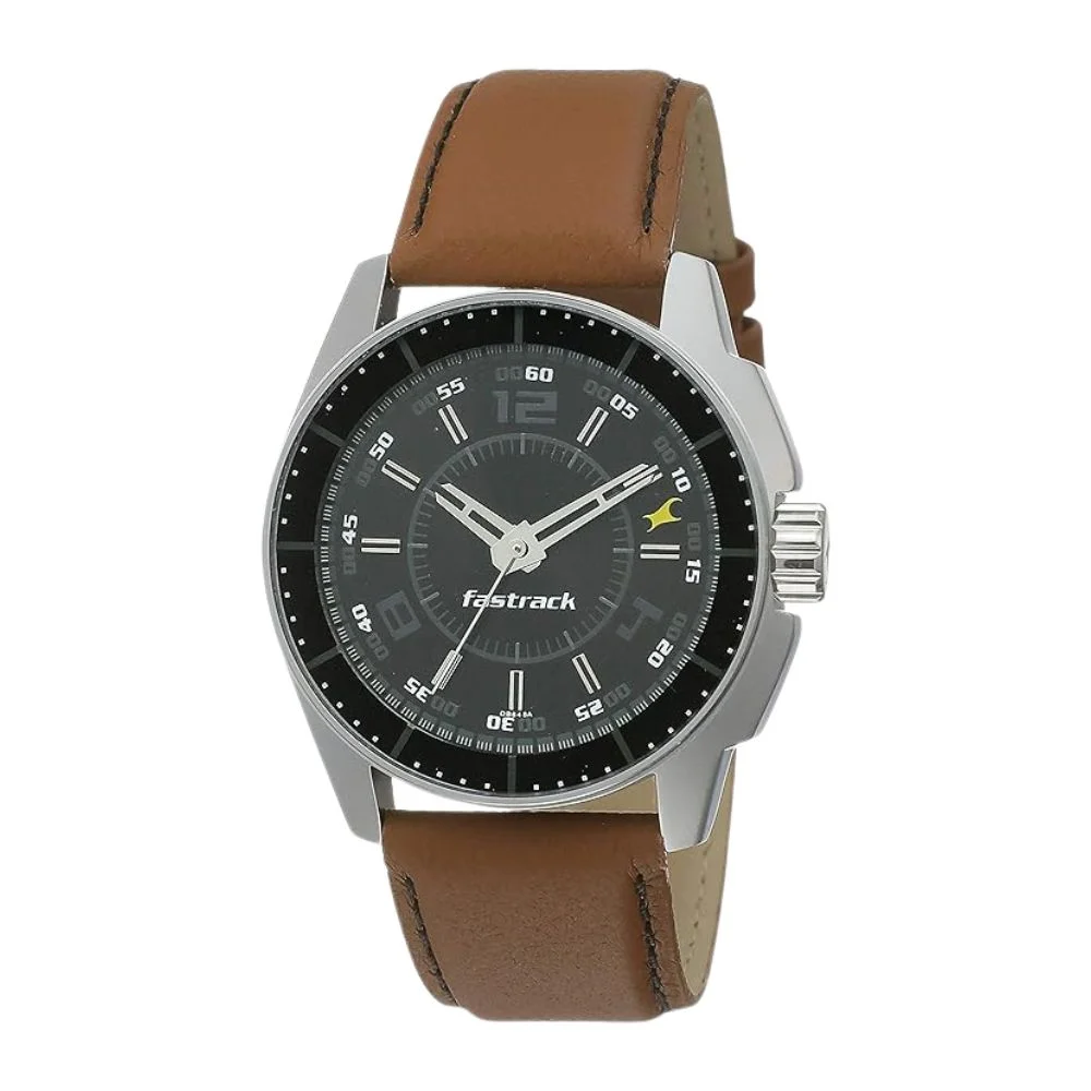 Fastrack Quartz Analog Black Dial Leather Strap Watch for Guys (NS3089SL05)
