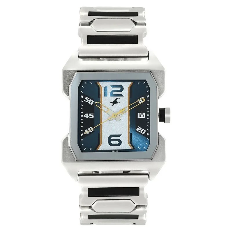 Fastrack Hitlist Quartz Analog with Date Blue Dial Stainless Steel Strap Watch for Guys (NP1474SM05)