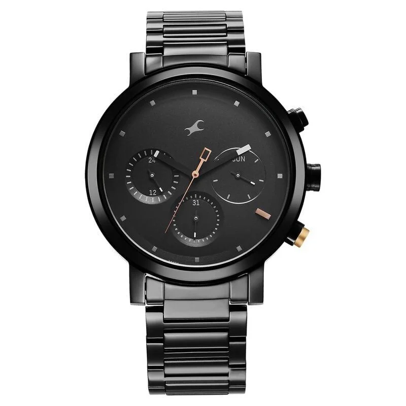 Fastrack Tick Tock Quartz Analog Black Dial With Black Stainless steel Strap Watch for Guys (3287KM06)