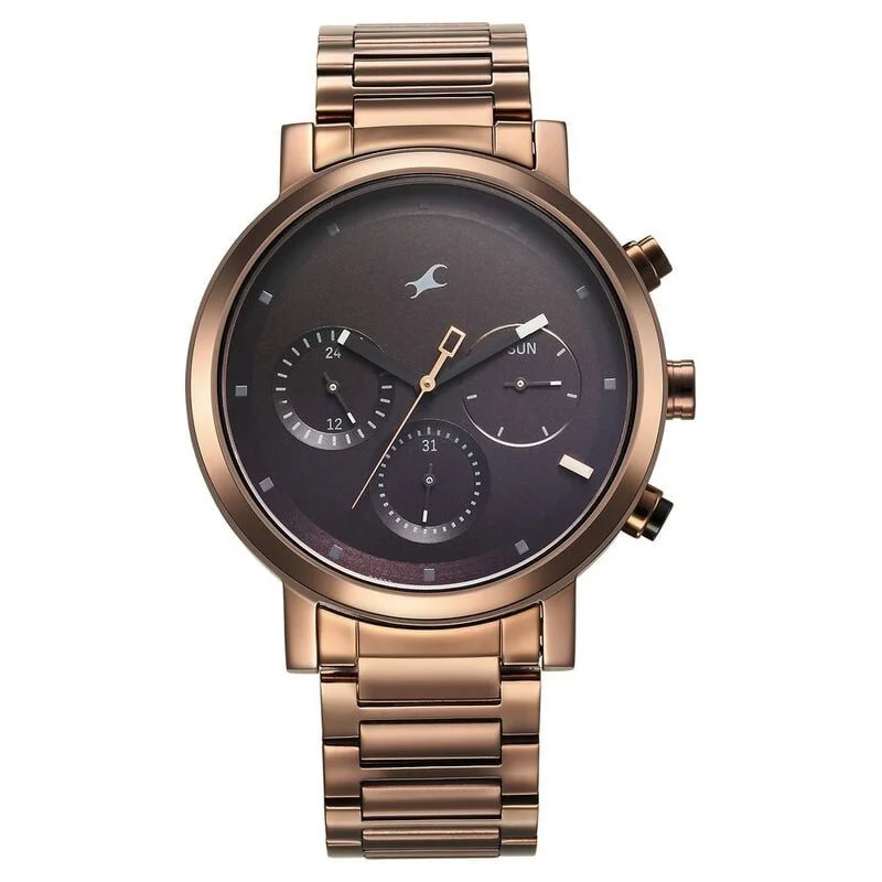 Fastrack Tick Tock Quartz Analog Black Dial With Brown Stainless steel Strap Watch for Guys (3287KM07)