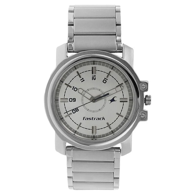 Fastrack Quartz Analog White Dial Stainless Steel Strap Watch for Guys (NS3039SM01)