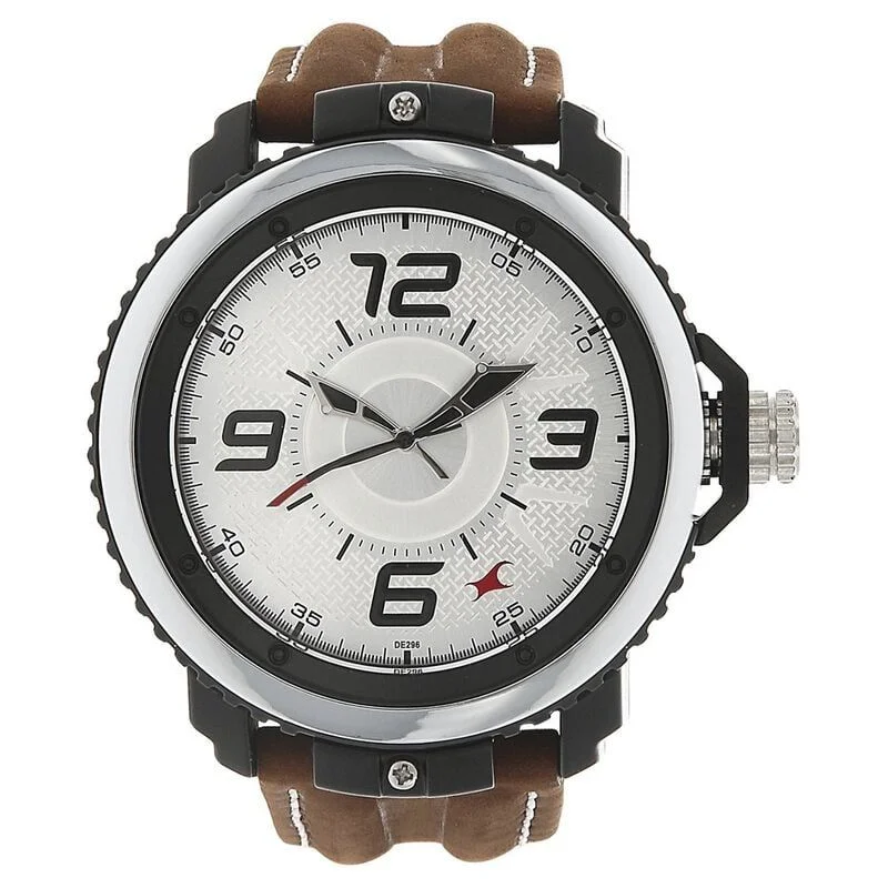 Fastrack Quartz Analog Silver Dial Leather Strap Watch for Guys (NS38017PL02)