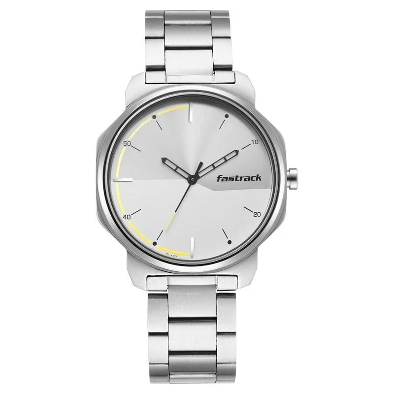Fastrack Stunners Quartz Analog Silver Dial Metal Strap Watch for Guys (NS3254SM01)