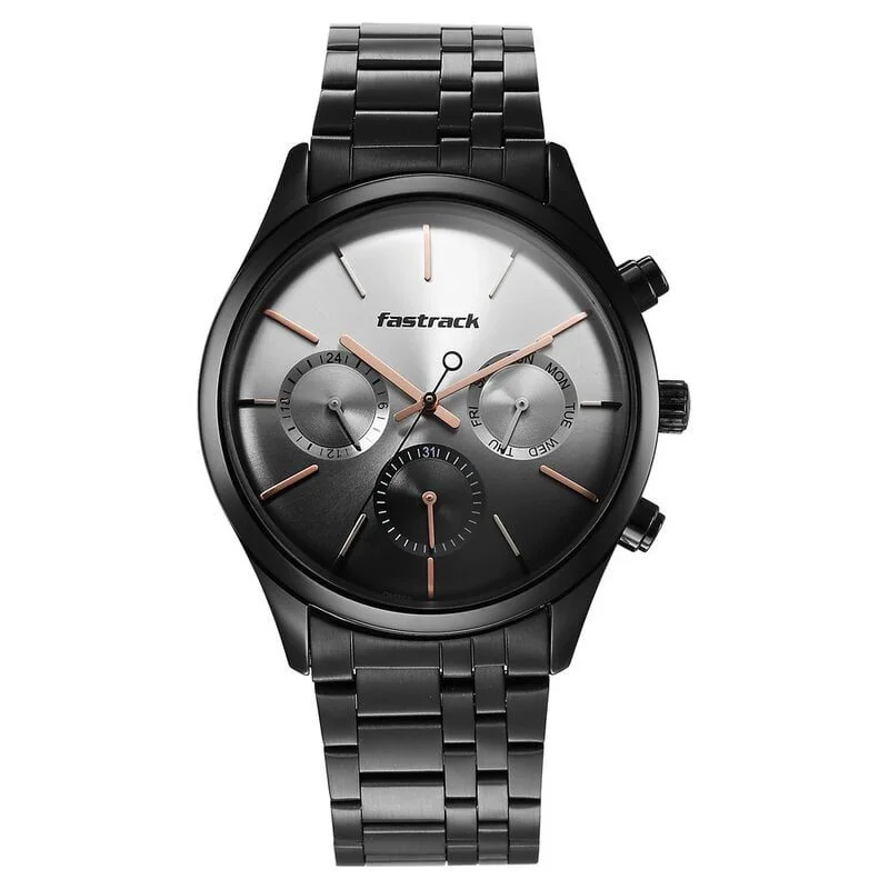 Fastrack Opulence Quartz Multifunction Multicoloured Dial Stainless Steel Strap Watch for Guys (NS3288NM01)