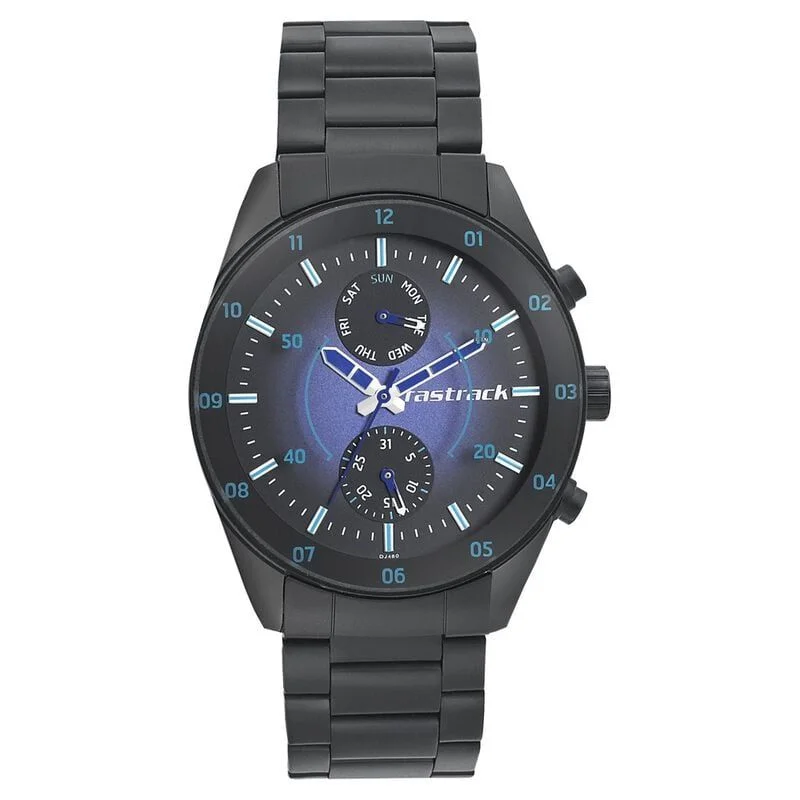 Fastrack Space Rover Quartz Multifunction Purple Dial Stainless Steel Strap Watch for Guys (NP3201NM01)