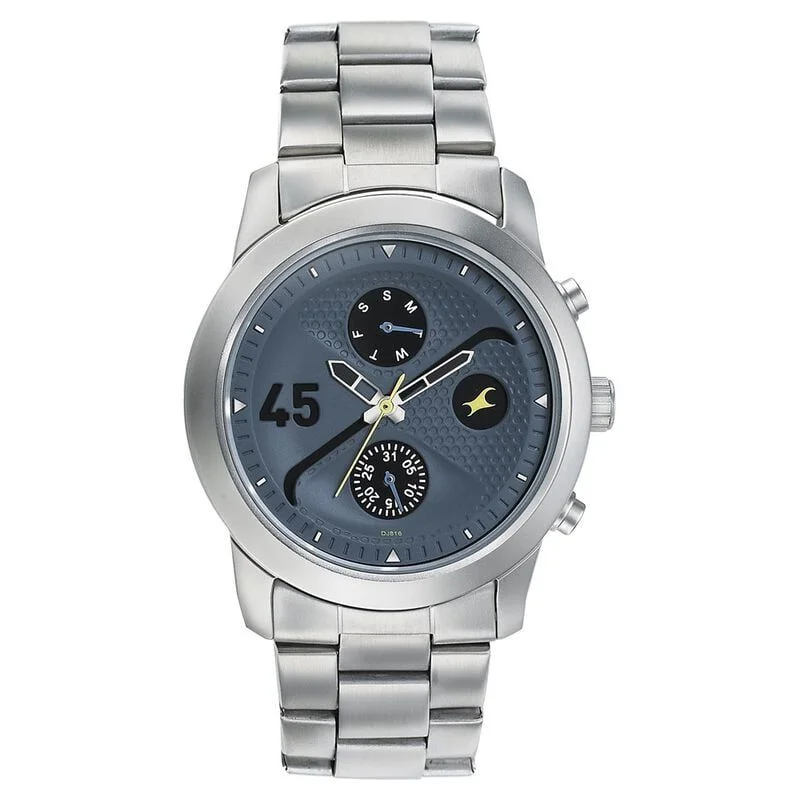 Fastrack Go Skate Quartz Multifunction Blue Dial Stainless Steel Strap Watch for Guys NP3216SM01