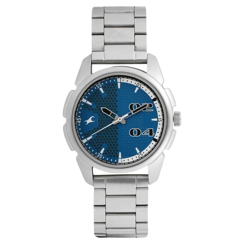 Fastrack Loopholes Quartz Analog Blue Dial Stainless Steel Strap Watch for Guys (NP3124SM03)