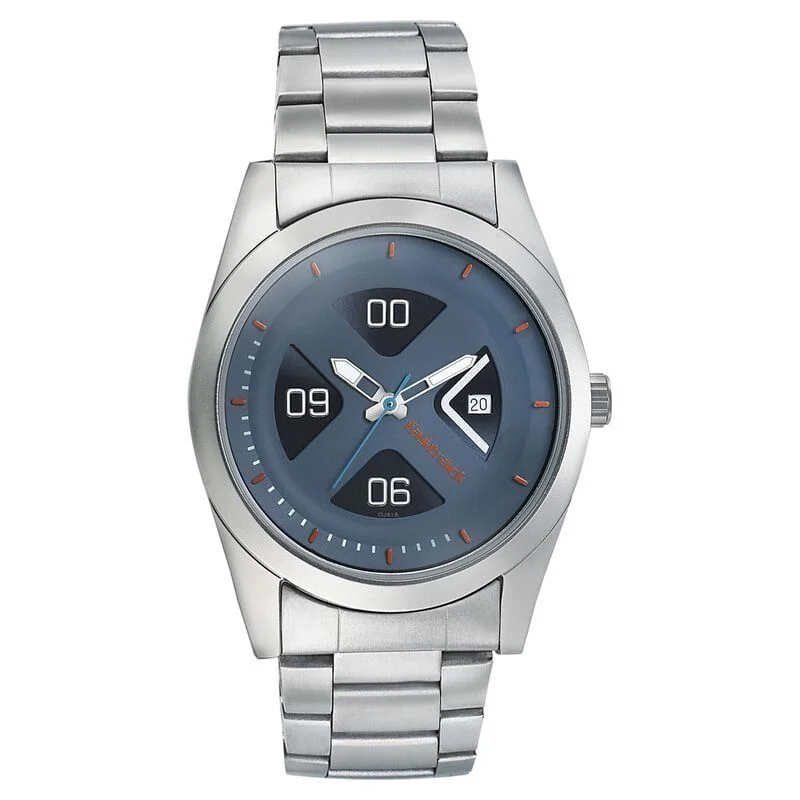 Fastrack Go Skate Quartz Analog with Date Blue Dial Stainless Steel Strap Watch for Guys (NS3218SM01)