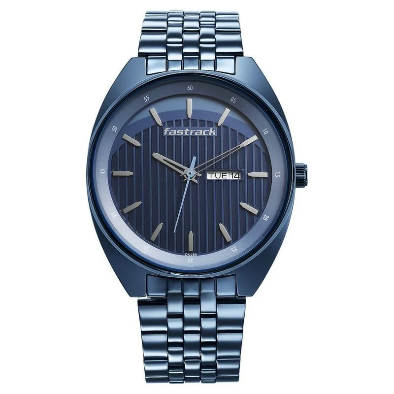Fastrack Snob X Blue Dial Metal Strap Watch for Guys (NS3292QM01)