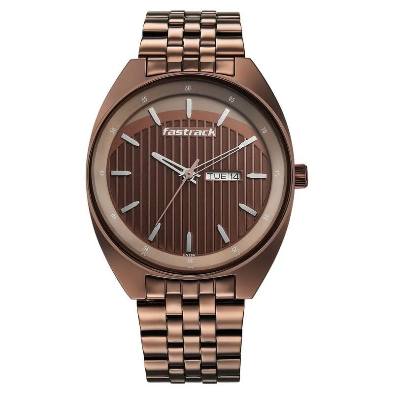 Fastrack Snob X Brown Dial Metal Strap Watch for Guys (NS3292QM02)