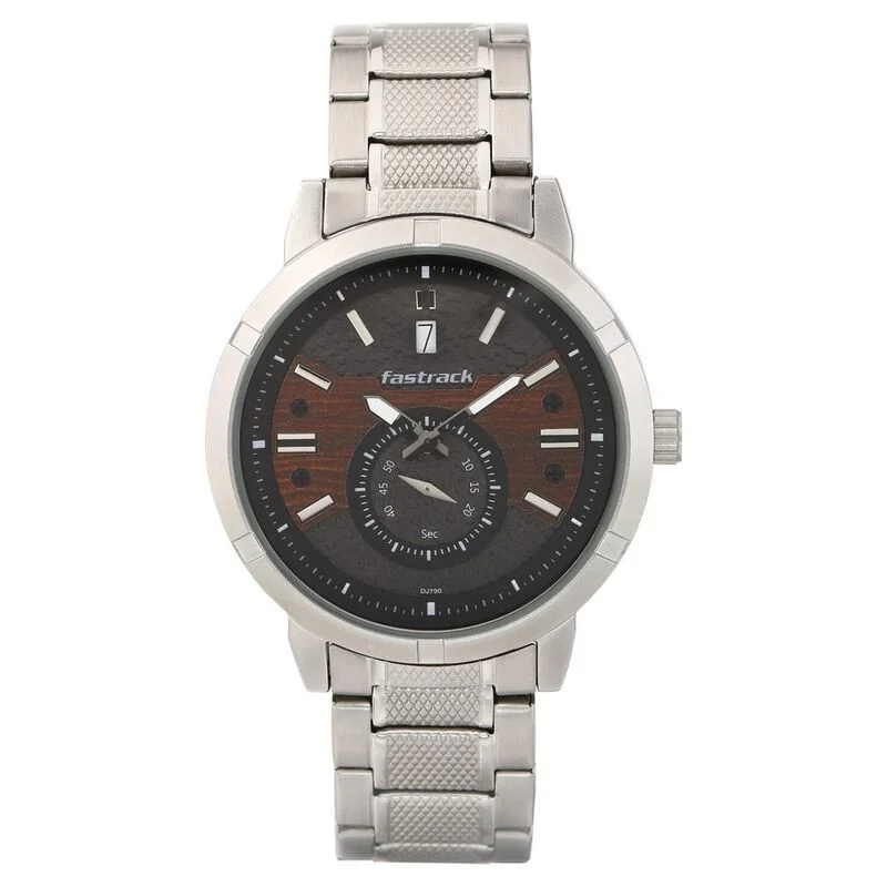 Fastrack Go Skate Quartz Analog with Day and Date Grey Dial Stainless Steel Strap Watch for Guys (NR3219SM02)