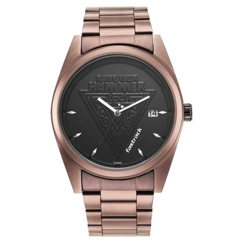 Fastrack Thor Quartz Analog with Date Black Dial Metal Strap Watch for Guys (NS3285QM01)