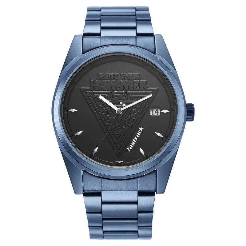 Fastrack Thor Quartz Analog with Date Black Dial Metal Strap Watch for Guys (NS3285QM02)