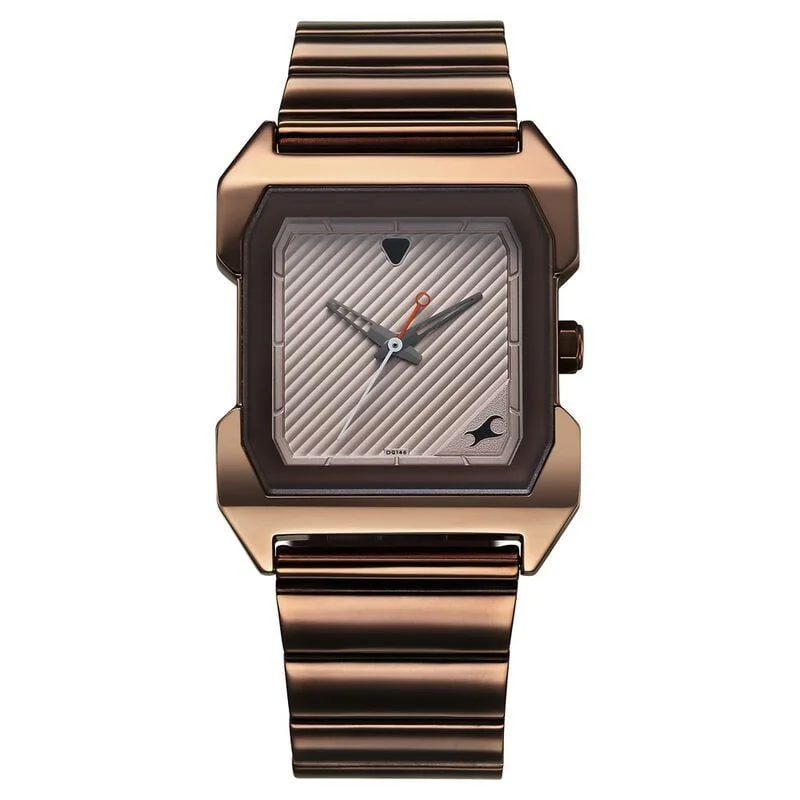 Fastrack Pulse Quartz Analog Beige Dial With Brown Colour Stainless steel Strap Watch for Guys (1474QM02)