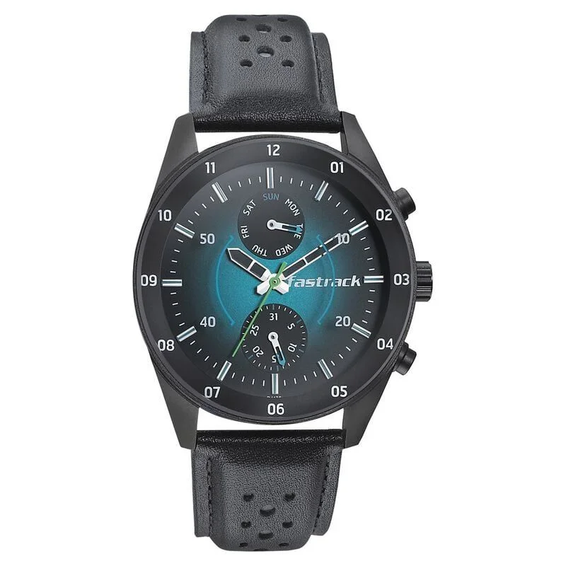 Fastrack Space Rover Quartz Multifunction Blue Dial Leather Strap Watch for Guys (NP3201NL01)