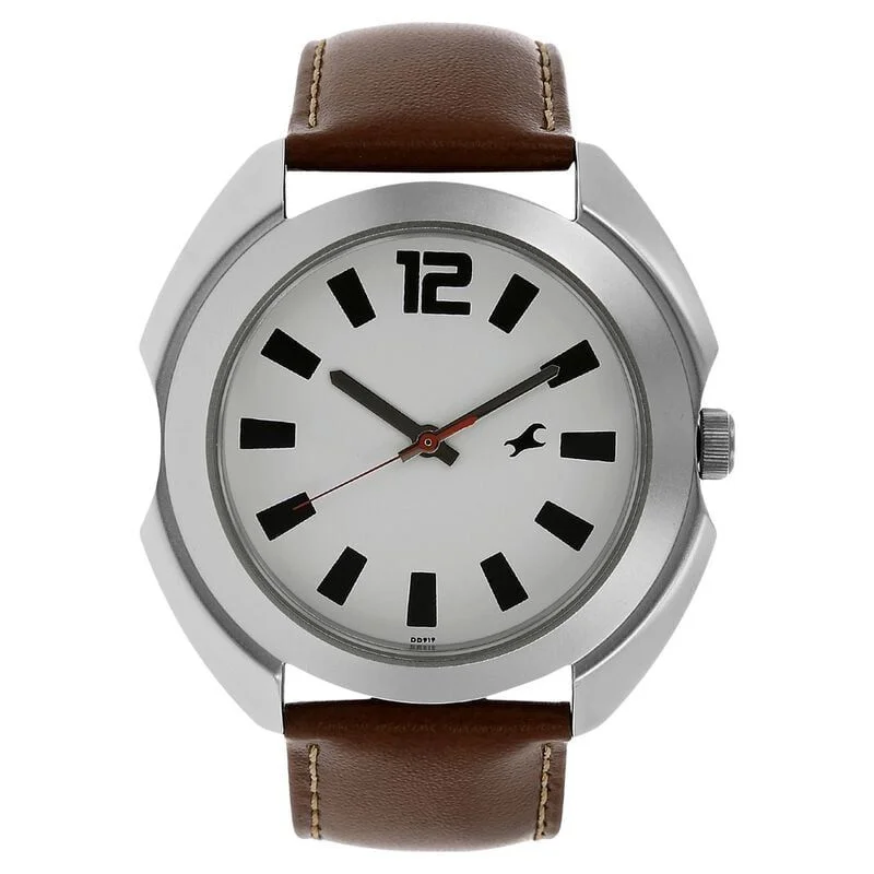Fastrack Quartz Analog White Dial Leather Strap Watch for Guys (NR3117SL01)