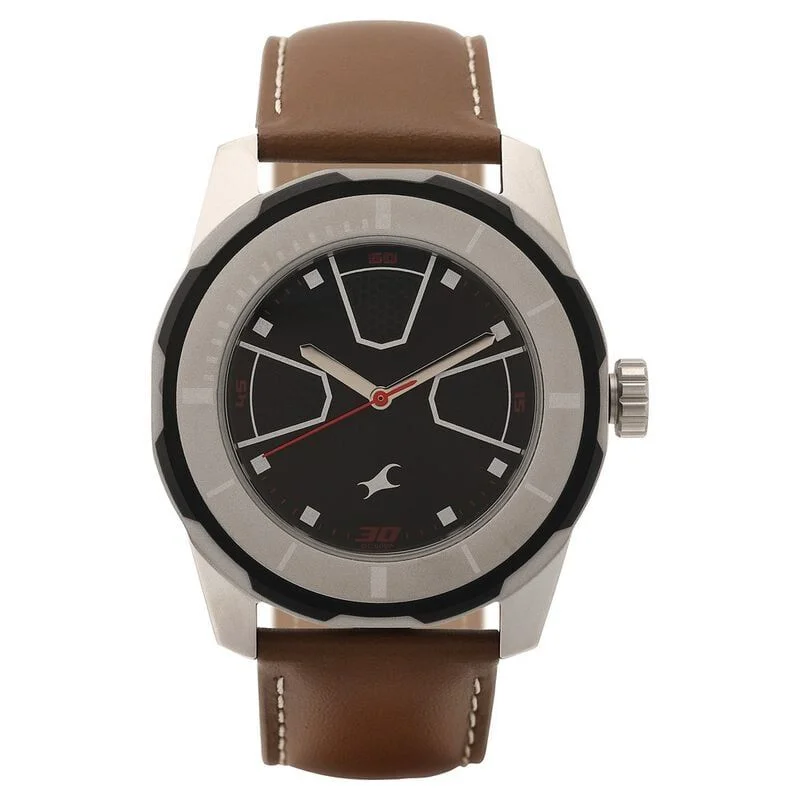 Fastrack Quartz Analog Black Dial Leather Strap Watch for Guys (NP3099SL04)