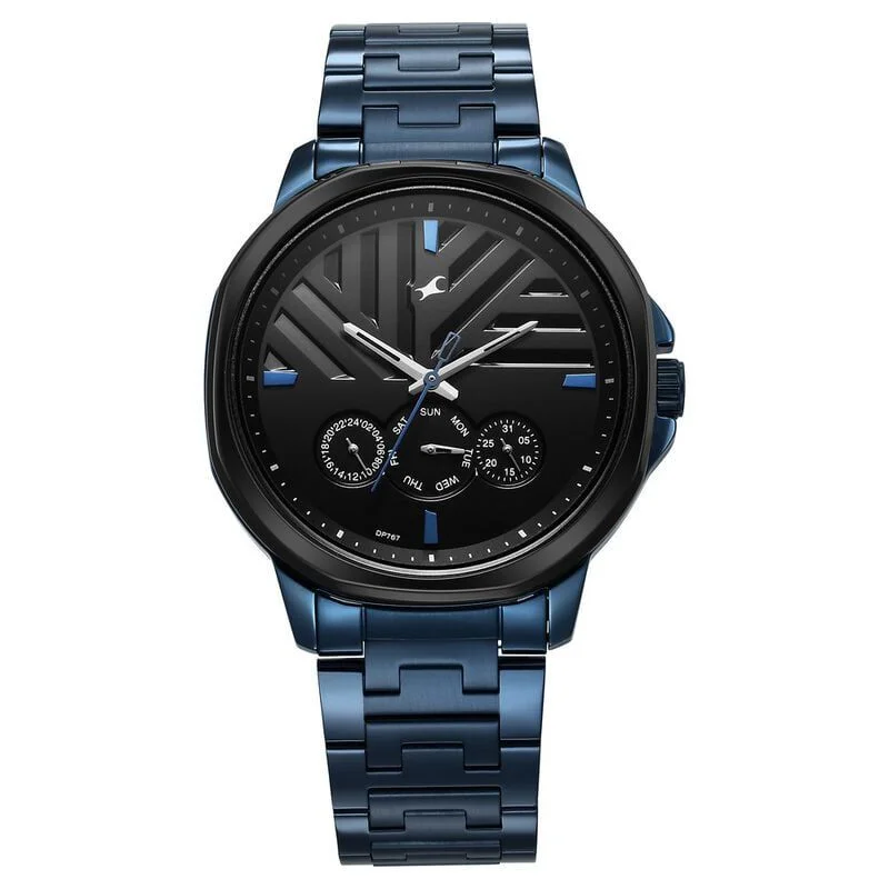 Fastrack Fleek Quartz Multifunction Black Dial Stainless Steel Strap Watch for Guys (3303KM03)