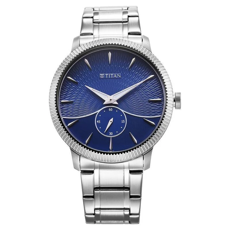 Titan Regalia Opulent Quartz Analog Blue Dial Silver Stainless Steel Strap Watch for Men (1828SM02)