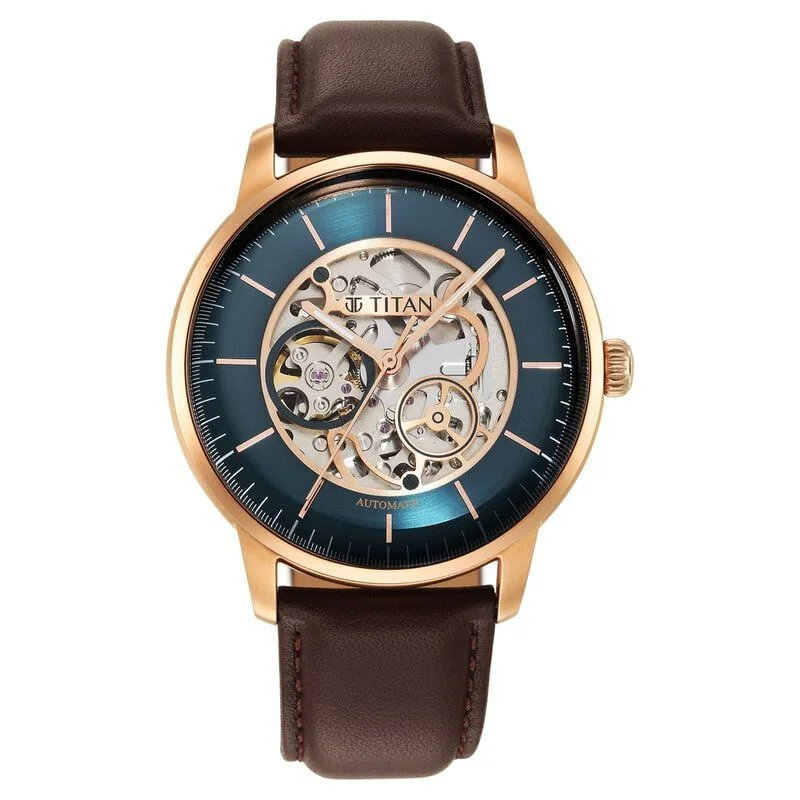 Titan Mechanical Green Dial Automatic watch for Men with Leather Strap (NS90110WL04)