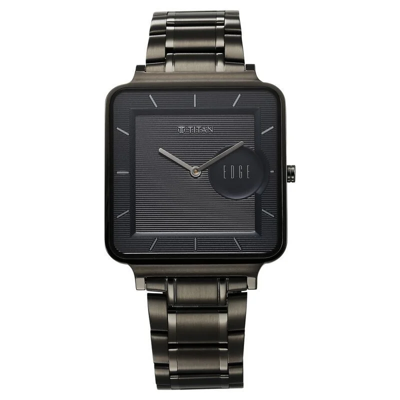 Titan Edge Quad Quartz Analog Blue Dial With Grey Stainless Steel Strap Watch For Men (10017QM01)
