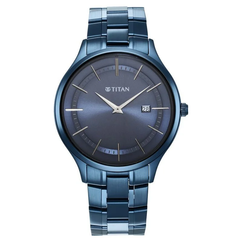 Titan Classique Slimline Blue Dial Quartz Analog with Date Stainless Steel Strap watch for Men (NS90142QM01)