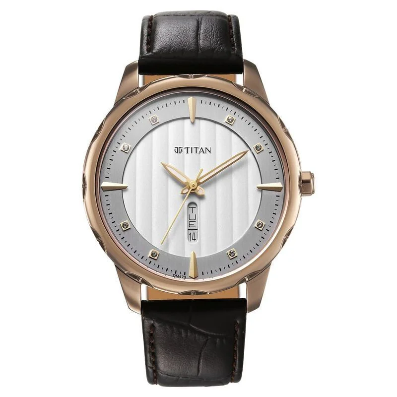 Titan Regalia Opulent Analog with Day and Date White Dial Watch for Men (NS1875QL01)