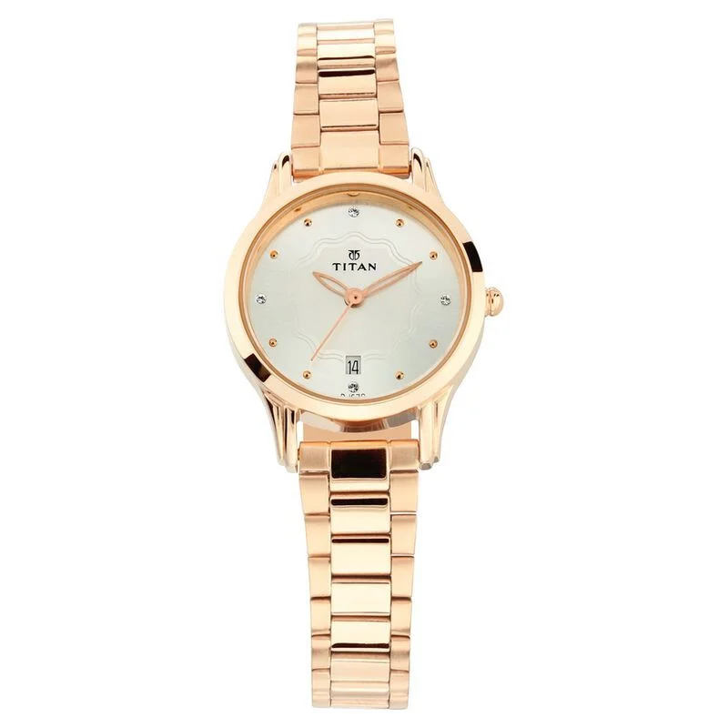 Titan  NS2628wm01 Quartz Analog with Date Silver Dial Metal Strap Watch for Women
