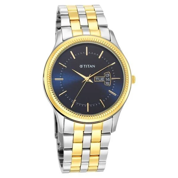 Titan Men's Trendsetter Watch: Chic Blue Dial &amp; Two-Tone Strap (1824BM03)