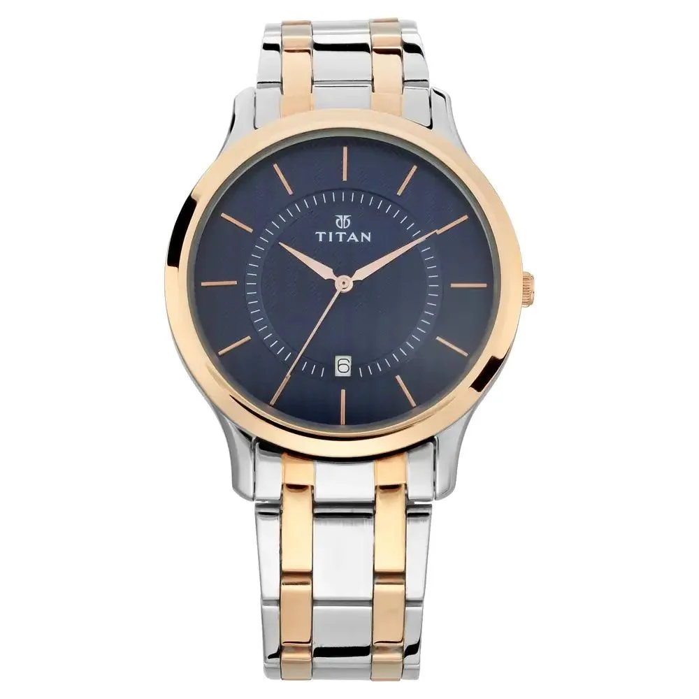 Titan Quartz Analog with Date Blue Dial Stainless Steel Strap Watch for Men (NS1825KM01)