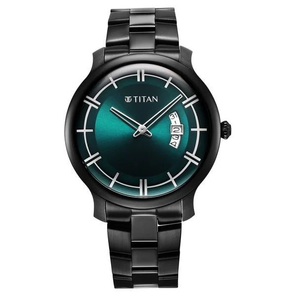 Titan Classic Distincta Green Dial Analog with Date Stainless Steel Strap Watch for Men (NS90170NM01)