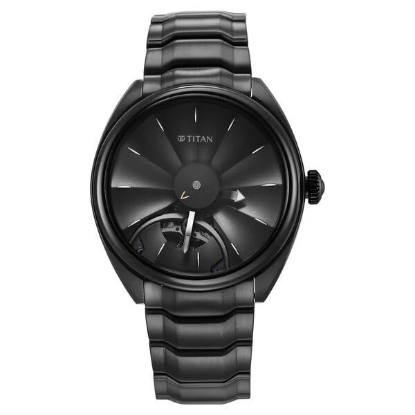 Titan Stellar Automatic Black Dial Stainless Steel Strap Watch for Men NS10011NM01