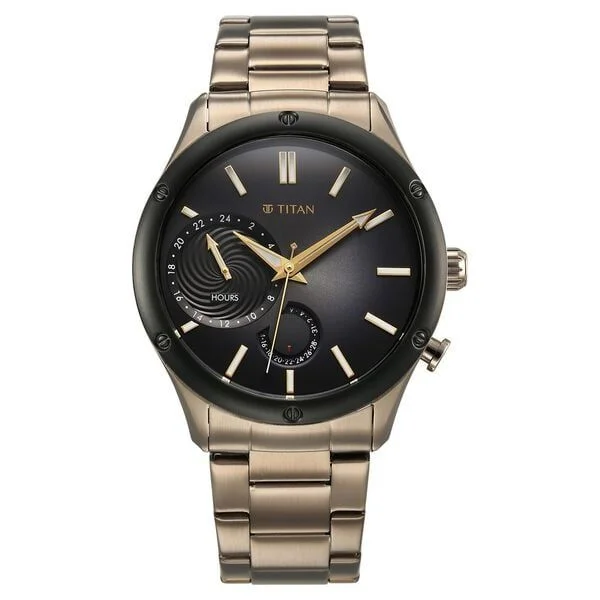 Titan Stellar Quartz Multifunction Brown Dial Stainless Steel Strap Watch for Men (NS10009KM03)