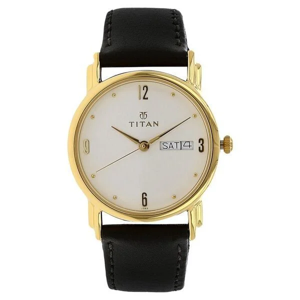 Titan White Dial Analog with Day and Date Leather Strap watch for Men (NM1445YL04)