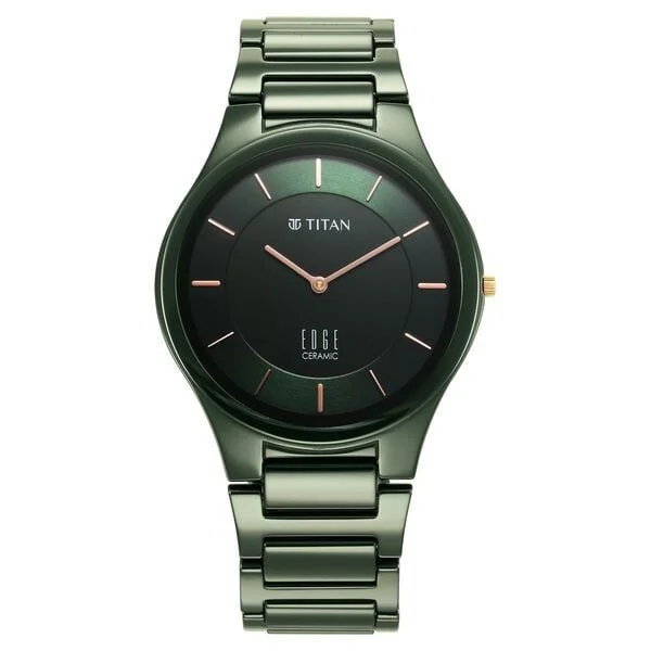 Titan Edge Ceramic Quartz in Glossy Green Dial Watch for Men (NS1696QC06)
