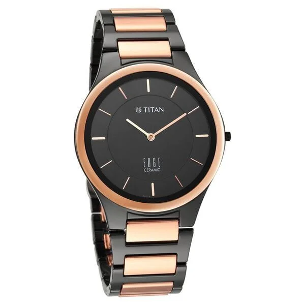 Titan Edge Ceramic Quartz in Midnight Gold with Black Dial Watch for Men (NS1696KC01)