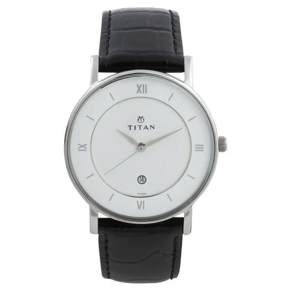 Titan Classic White Dial Analog with Date Leather Strap watch for Men (NS9162SL04)