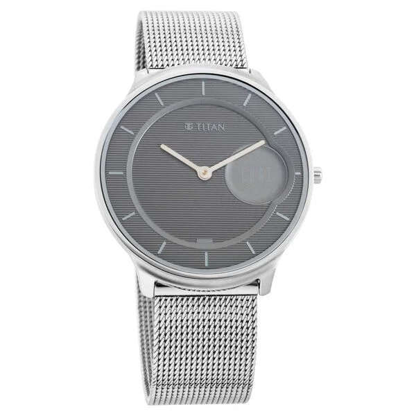 Titan Minimals Grey Dial Analog Stainless Steel Strap Watch for Men (NS1843SM01)