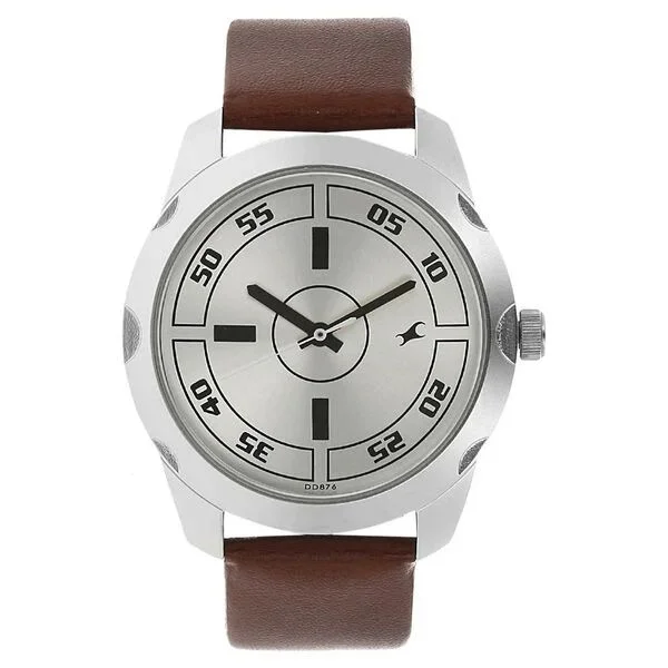 Fastrack  3123sl02 Quartz Analog Silver Dial Leather Strap Watch for Guys