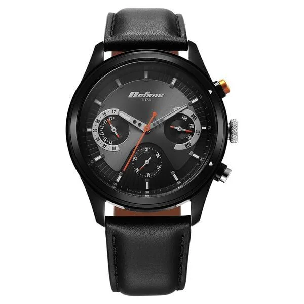 Titan Octane Quartz Multifunction Black Dial With Black Leather Strap Watch For Men (1805KL02)