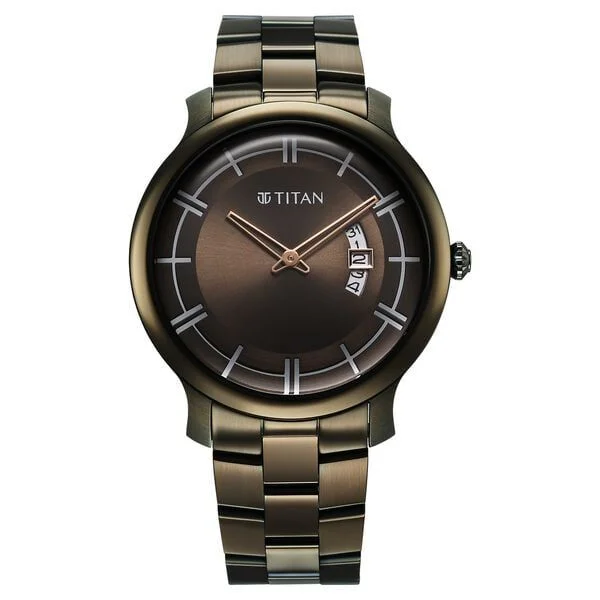 Titan Clasique Slim Quartz Analog with Date Green Dial Stainless Steel Strap Watch For Men (90170QM03)