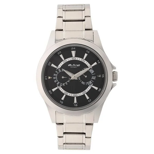 Titan Quartz Multifunction Black Dial Stainless Steel Strap Watch for Men (NN9323SM02)