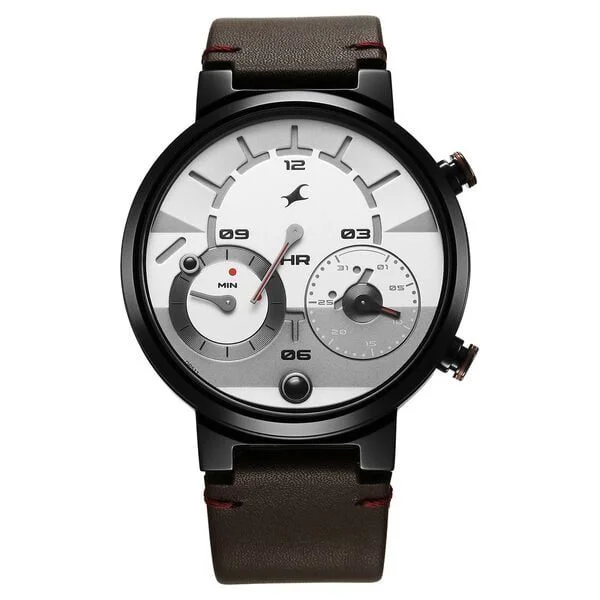 Fastrack Gambit Micromotor White Dial Brown Leather Strap Analog Watch for Guys (3309NL01)