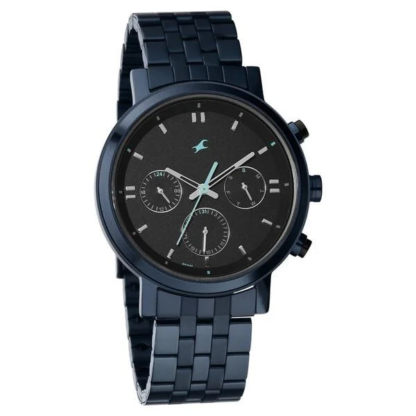 Fastrack Tick Tock Quartz Analog Black dial Metal Strap Watch for Guys (3287KM04)