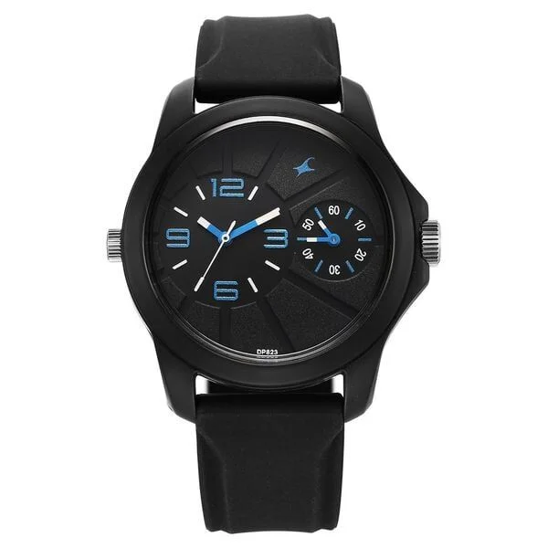 Fastrack Dual Time Quartz Analog Black Dial Silicone Strap Watch for Guys (38042PP07)